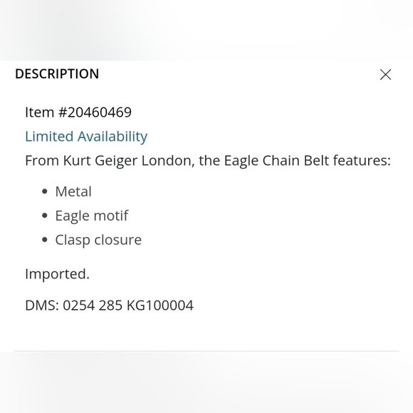 Kurt Geiger- Eagle Gold Chain Belt - Picture 6 of 7